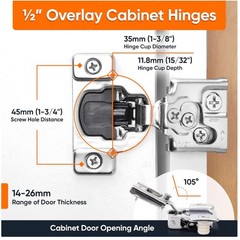 Modern Stainless Steel Cabinet Hinges – 1/2″ Overlay