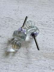 2 Round Glass Ribbed Knob Backplate Vintage Style Glass Drawer Cabinet Knobs