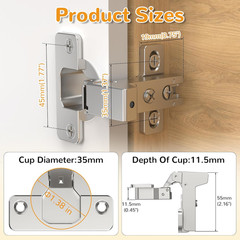 20 Pack Heavy Duty Soft Close Cabinet Hinges, 105° Concealed, Silent