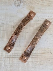 Antique Copper Metal Door Handle Pull Hammered Rustic Design 4 7/8 in