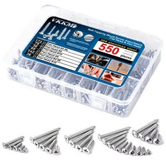 VKKM 550 Pcs Stainless Steel Self-Tapping Wood Screw Assortment Kit, Self-Drilli