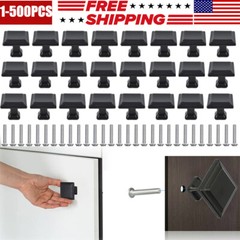 Black Knob Pulls Modern Square Kitchen/Bath Drawer W/Screws Cabinet Hardware Lot