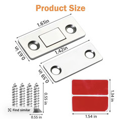 2 Strong Magnetic Steel Cabinet Door Catches Silver 1.6in x 0.63in