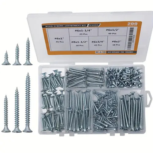 209-Piece Stainless Steel Self-Tapping Screw Assortment Kit, Metal Wood Screws w