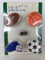 A Room Just for Me 1-2-3 Sports Drawer Knobs Handles NEW 4 Pack Football Soccer