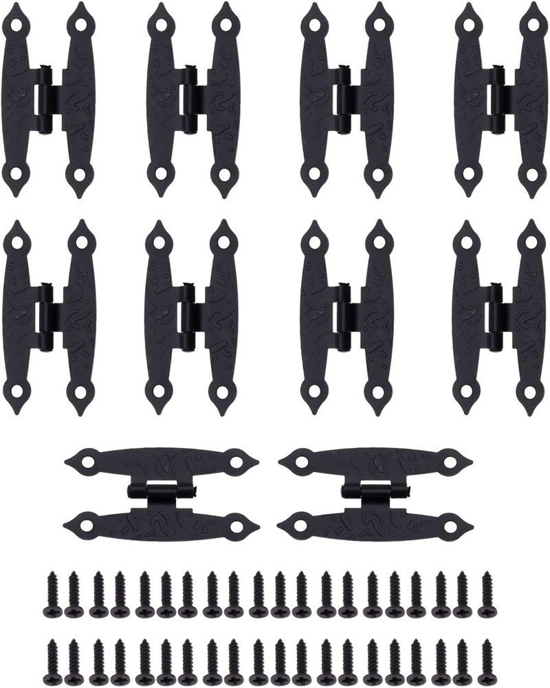 10 Pack Black H Cabinet Hinges Decorative Metal Hinges with Screws for Doors