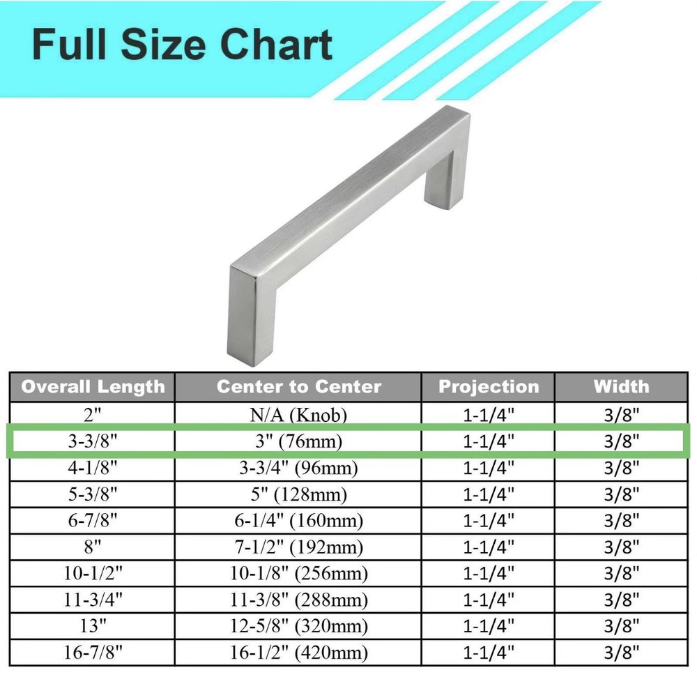 3″ – 10pack Brushed Nickel Square Kitchen Cabinet Drawer Handles Bar Pulls