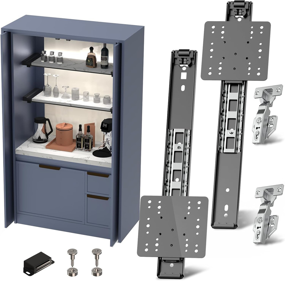 Cabinet Pocket Door Slide System Kit 16″,2PCS Inset Sliding Hardware for Hidden