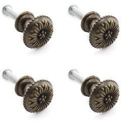 Antique Jewelry Box Pull Handle, OZXNO 4-Pack Retro Bronze Round Flower Patte…