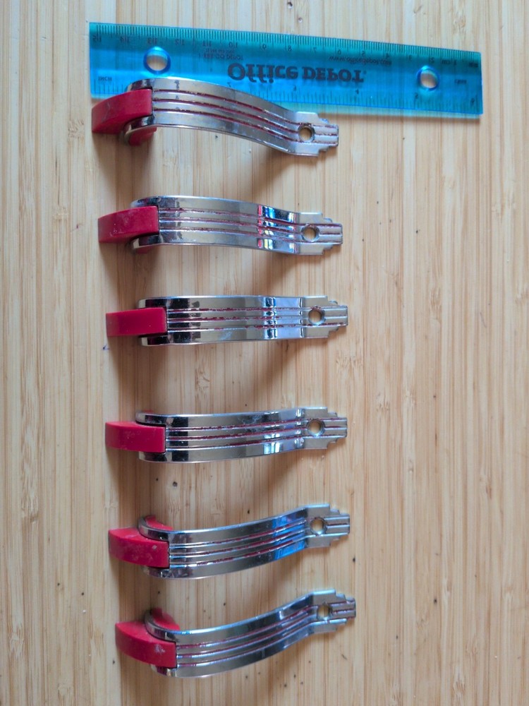 Vintage Modern Retro Red And Chrome Drawer Pulls