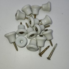 Lot of 14 Small 1/2 In. Antique Porcelain Drawer Knobs Screw Centers