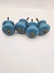 Vintage Farmhouse Turquoise Ceramic Brass Pull Knobs Set Of 4 Home Improvement
