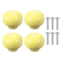 4 Pack Cabinet Knobs 1.3 Inch Vintage Round Drawers Handles Knob Light Yellow