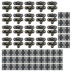 20 Sets Antique Brass Plated Metal Box Hinge & Right Latch Hasp Set for Wood Box