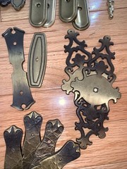 Lot Vtg polished Brass Bronze Drawer Cabinet Back Plates Gold Dresser 43