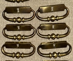 Lot Of 14 Vintage MCM Drawer Pulls w/ Keyhole Cast Pot Metal + 33 Brass Screws