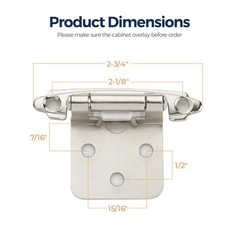 30 PCS 1/2 Inch Overlay Cabinet Hinges SelfClosing Satin Nickel Face Mount