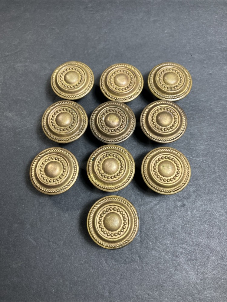 Vintage Brass Capped Cabinet Knob/Drawer Pulls w/ Screws 1.25” Set Of 10