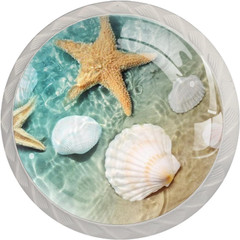 4 Pack Dresser Drawer Cabinet Knobs Beach Starfish Seashell Round Shape Crystal