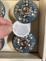 CASA DECOR CERAMIC Drawer Knobs / Pulls Set of 4 NEW in box. HANDMADE in India!