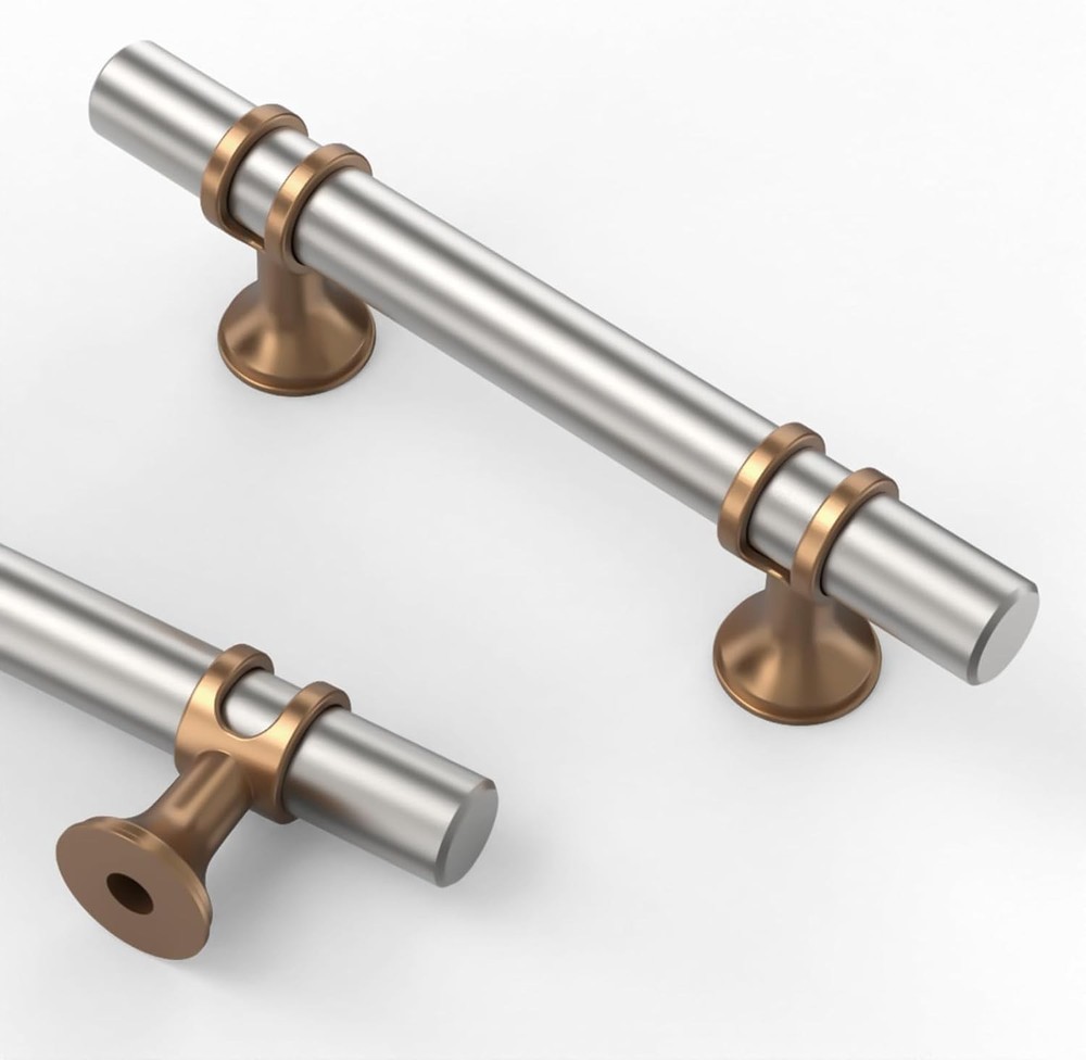 Brushed Satin Nickel & Champagne Bronze 3in(76mm) Drawer Handle Cabinet Pull
