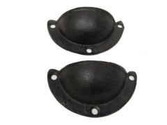 Lot of 2 Antique-style Cast Iron Rustic 3″ Cup Shaped Bin Pulls Handles Cupboard