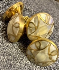 Lot Of 4 Brass Knobs Mother Of Pearl Inlaid Abalone Shell Dresser Drawer Cabinet