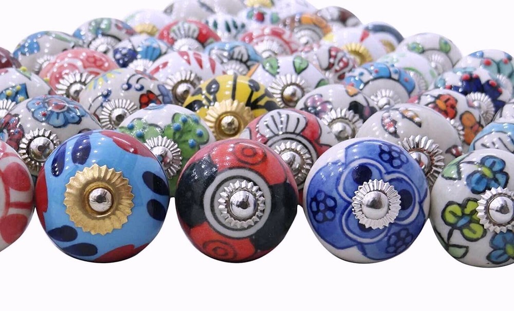 Indian Handmade Ceramic Door Knobs Lot of 10 Pc Kitchen Cabinet Door Handle Pull