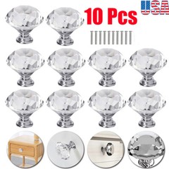 10 X Crystal Glass Cabinet Knob 30mm Diamond Shape Cupboard Dresser Handles Pull