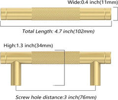 Amerdeco 10 Pack Brushed Gold Cabinet Pulls 3 Inch(76mm) Hole Center Drawer Pull