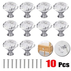 10/20/30 x Crystal Glass Cabinet Dresser Diamond Drawer Door Knobs Pull Handles