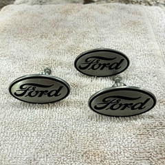 Ford Logo Oval Cabinet Knobs Set of 3 Silver/Black Polished Metal w/Screws