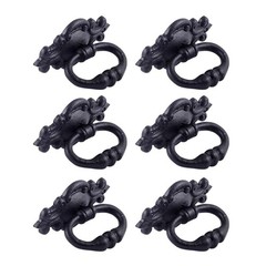Antique Black Cast Iron Cabinet Drawer Ring Pull Handle Pack of 6 Cabinet Handle