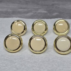 6 Vtg Porcelain Solid Brass Knobs Replacement Cabinet Drawer Beige Gold 1.25″