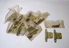 Vintage Lot of 16 Brass & White Enamel Filigree Cabinet Hinges