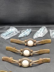 Vintage Lot of 18 Amerock Handle Pulls Speckled Ceramic Antique Brass 1970s MCM