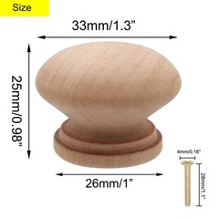 Wooden Cabinet Knobs Unfinished Wood Knobs 3″ Dia., 1″ Height, with Screws)