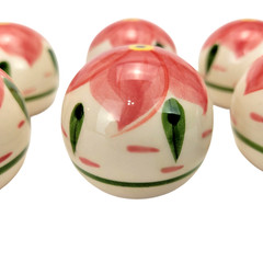 8 VTG 90s Hand Painted Drawer Cabinet Knobs 1.75″ dia Round Stoneware Set Retro