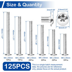 125Pcs Cabinet Pulls Knobs Screws, M4 Machine Screws Assortment Kit, M4X25/30/35