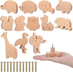 12 Sets Wooden Animal Dresser Knobs Decorative Nursery Wood Drawer Pulls with…