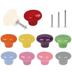 OctinPris 10x Colorful Cute Glossy Ceramic Knobs Round-10pack, Multicolor