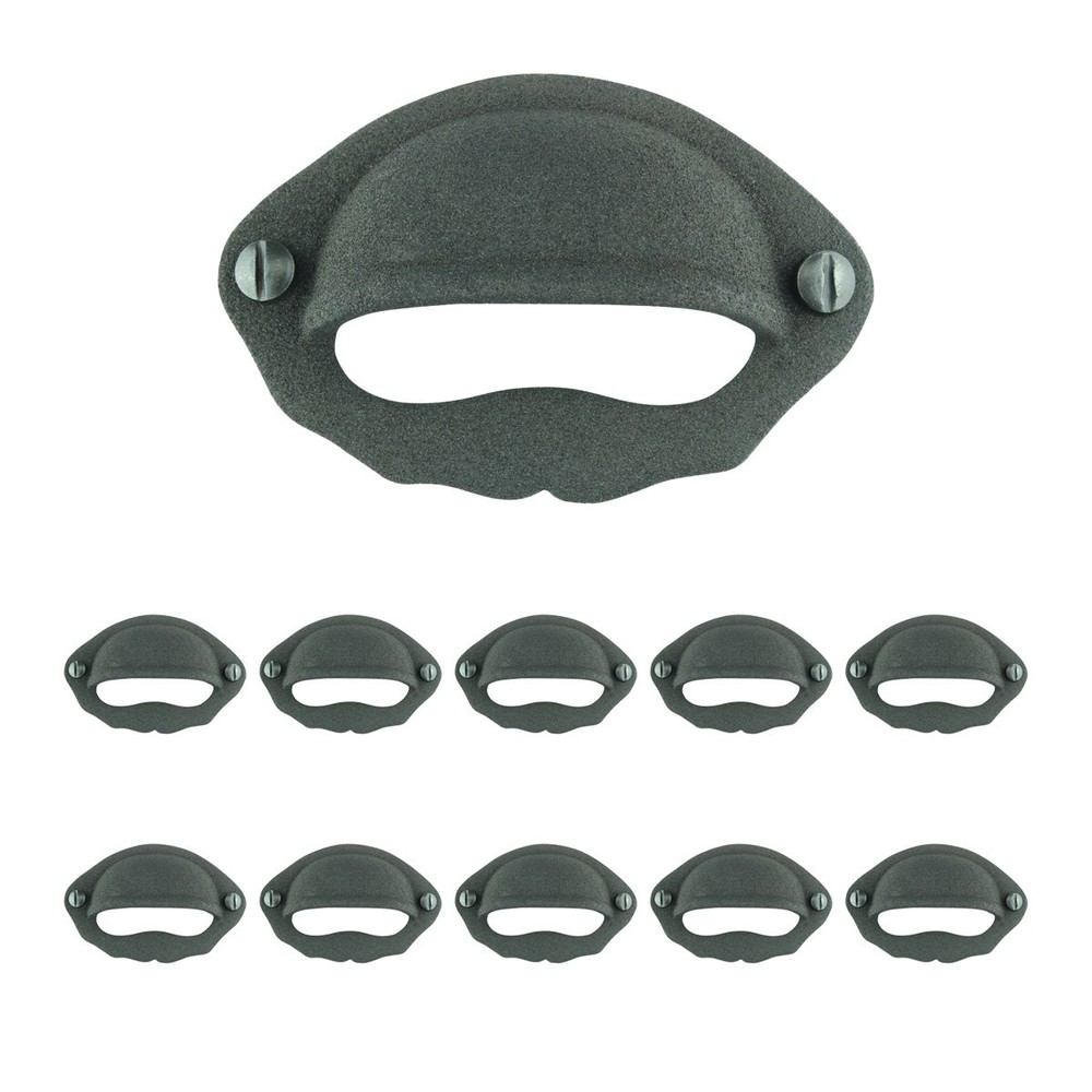 Cabinet or Drawer Bin Pull Black Iron Cup 3″ W x 2″ H Set of 10