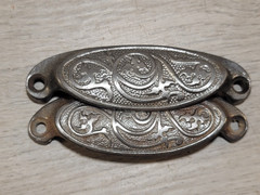Antique Bin Cup Pull Ornate Cabinet Drawer Handle Cast Iron Original