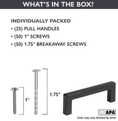Black Cabinet Handles – 3 Inch Hole Center Modern Squared Drawer Pulls – 25 Pack