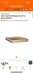 22 In Pull Out Drawer For A 27 In Base Cabinet