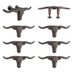 Rustic Cast Iron Longhorn Steer Drawer Pull Handle Knob Brown 4.75″ (Pack of 6)