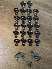 Lot Of 22 Polished Oval Chrome Cabinet Knobs , Heavy 1.8 Oz. Each + Hardware EUC