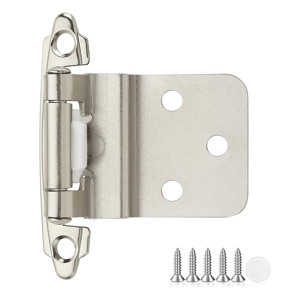 Brushed Nickel Cabinet Hinges 3/8 Inch Inset Self Closing 5 Pairs 10 Pack