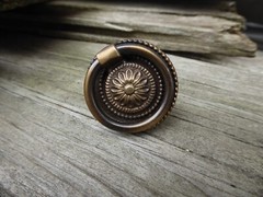 Antique Brass Gold Metal Ornate Ring Drawer Pull Knob Handle Old World Colonial