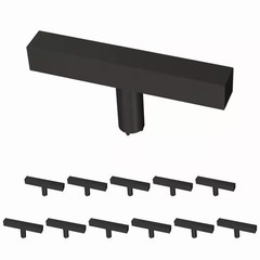 (12-Pack) Square Bar Knobble 3 In. (76 Mm) Modern Matte Black T-Shaped Bar Cabin